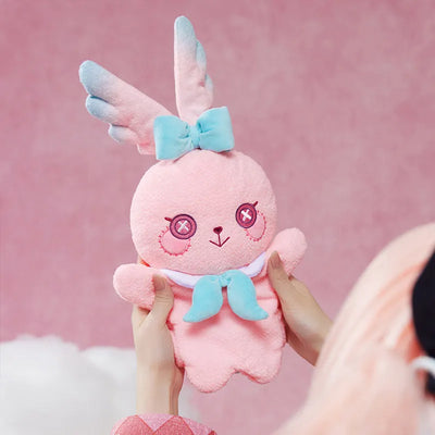 Linnea plush hand puppet with soft pink body and embroidered face