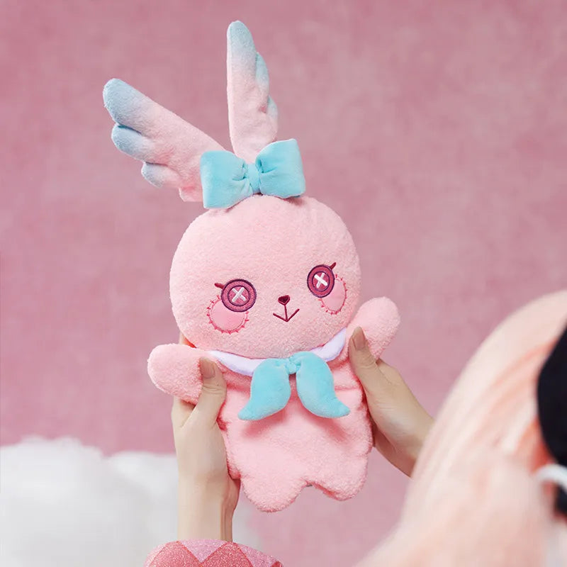 Linnea plush hand puppet with soft pink body and embroidered face