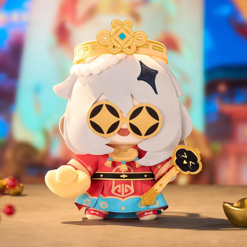 Genshin Impact Little Fortune God Paimon Plush Toy in festive red and gold outfit