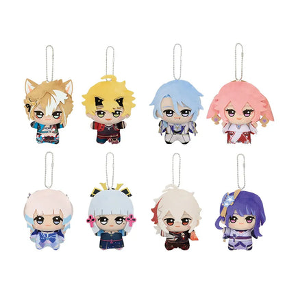 Genshin Little Valley plush keychain collection featuring Zhongli Klee Venti Xiao Raiden Shogun and more chibi plush characters