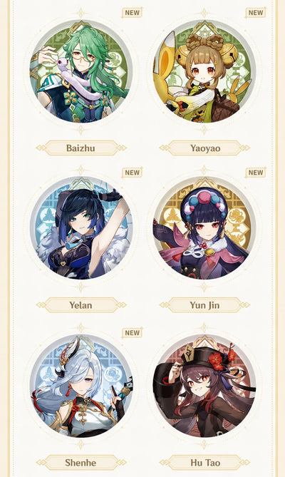 Genshin Impact Liyue Harbor Series Character Badge Embossed and Gold Foil Craft Details