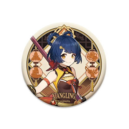 Genshin Impact Liyue Harbor Series character badge featuring Xiangling collectible anime pin