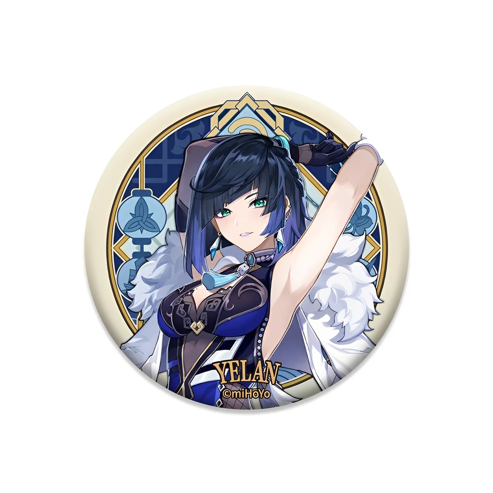 Genshin Impact Liyue Harbor Series character badge featuring Yelan collectible anime pin
