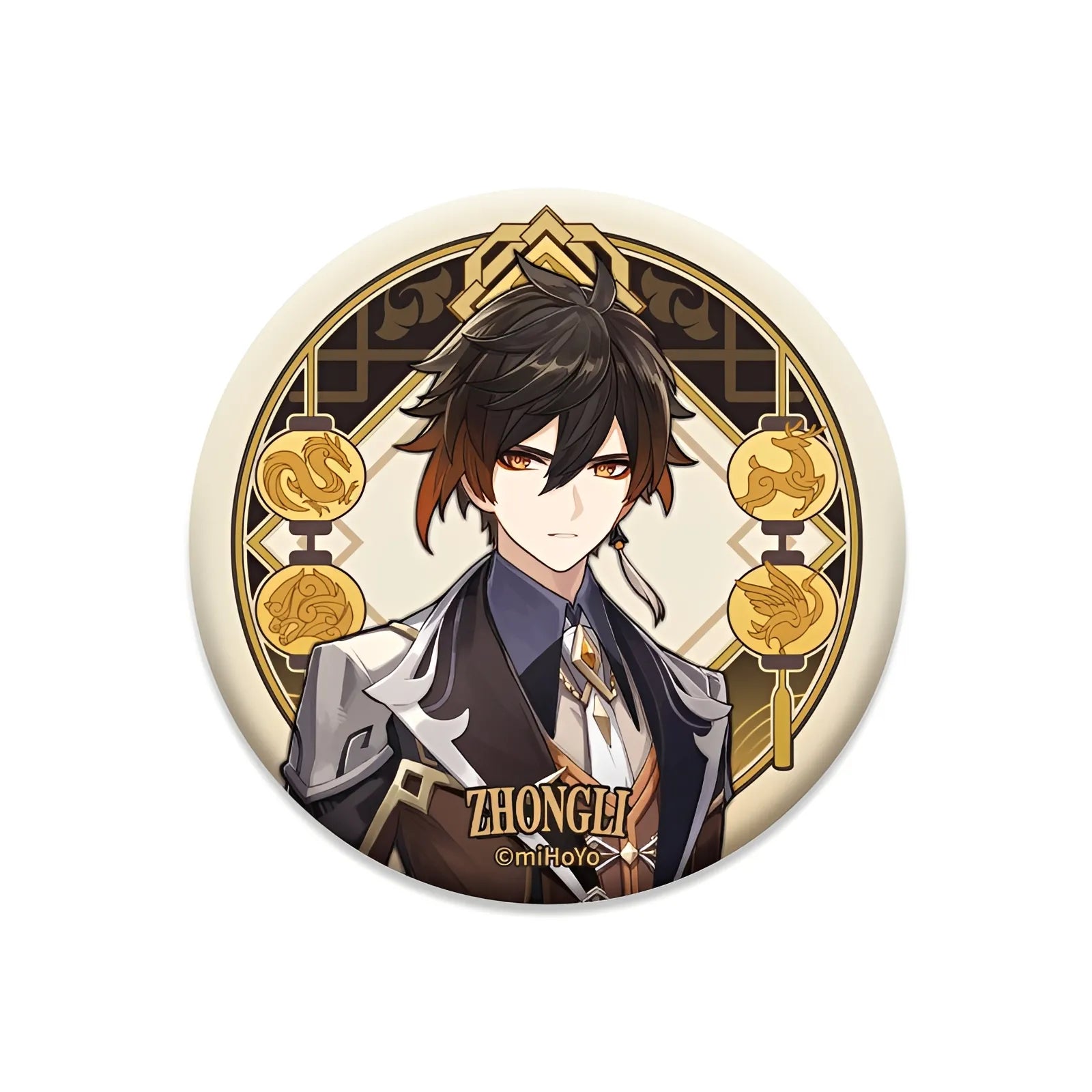 Genshin Impact Liyue Harbor Series character badge featuring Zhongli collectible anime pin