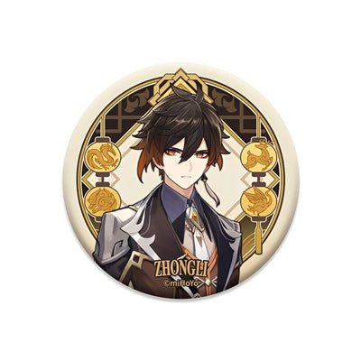 Genshin Impact Liyue Harbor Series character badge featuring Zhongli collectible anime pin