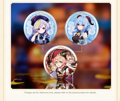 Close Up Details of Genshin Impact Liyue Harbor Series Collectible Character Badges