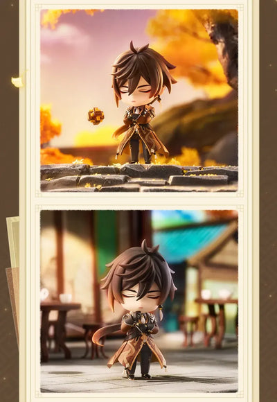 Front and dynamic display of Zhongli articulated Nendoroid Figure