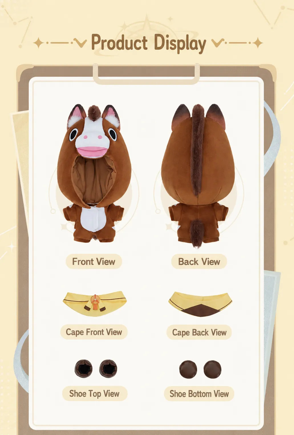 Lucky Canter Series horse-themed outfit fitted on 20 cm plush dolls