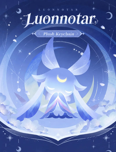 Luonnotar plush keychain front and back details with crescent moon design