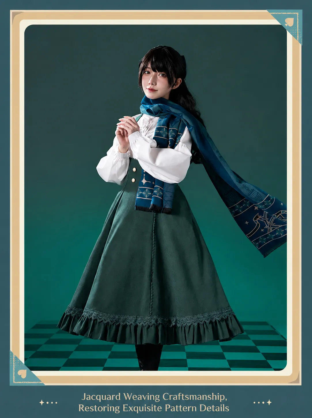 Lynette Magic Show Series scarf styled with a character-themed outfit