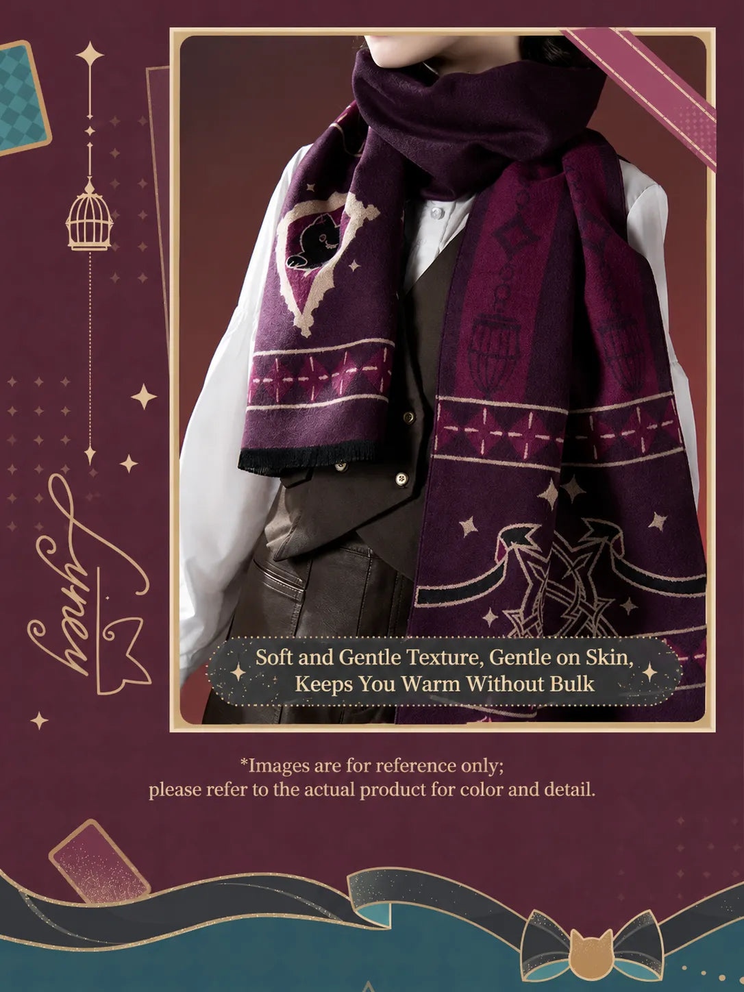Lyney and Lynette Magic Show Series scarves shown in full design