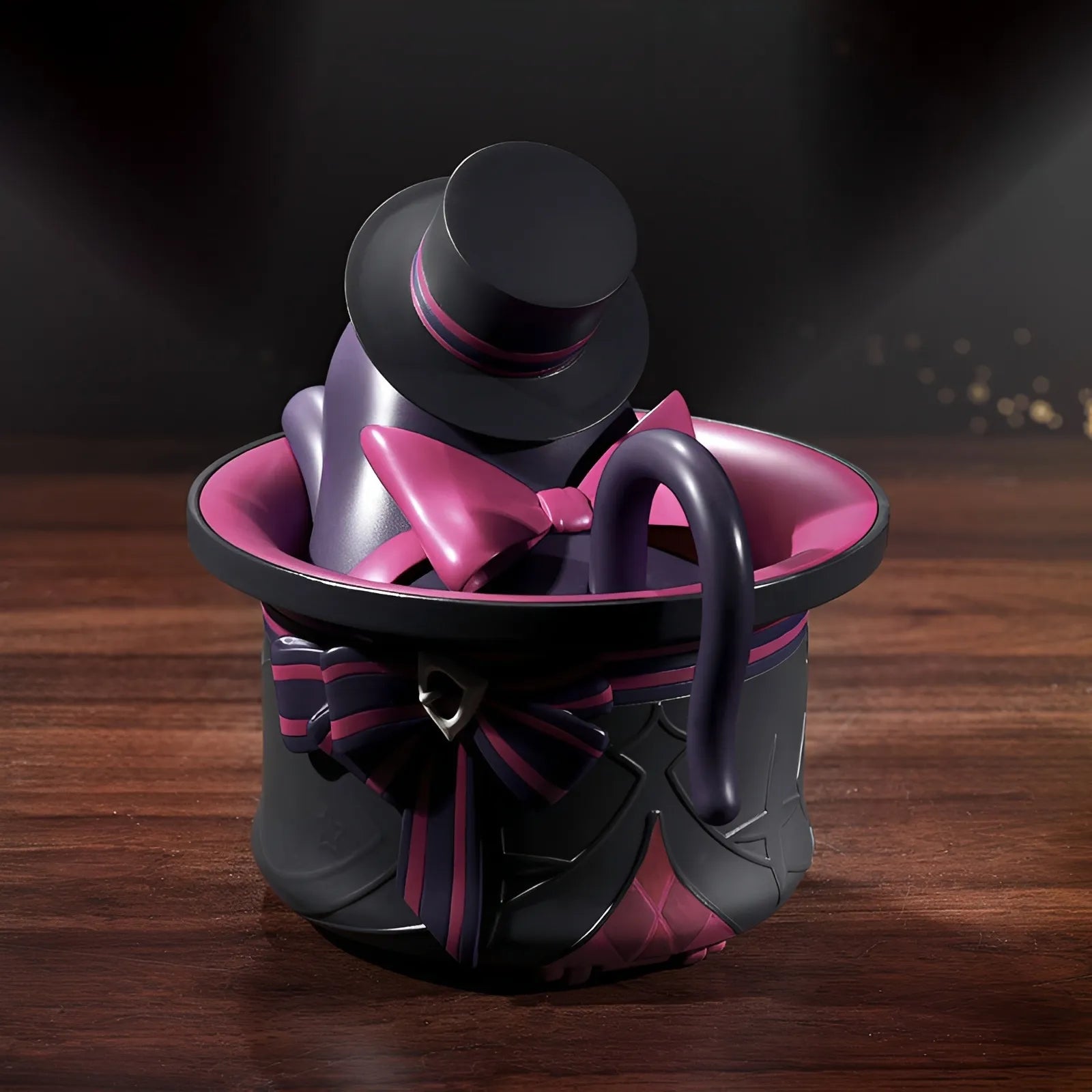 Genshin Impact Lyney top hat cat wind-up toy back view with bow design