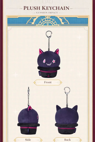 Genshin Impact Lyney cat hat plush keychain embroidery detail grinning face and ears