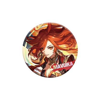 Genshin Impact Mavuika A version character badge with holographic finish and themed artwork