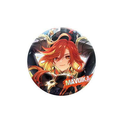 Genshin Impact Mavuika C version character badge with holographic finish and themed artwork