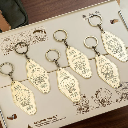 Genshin Impact metal keychain handheld size reference chibi camping series real life scale comparison accessory