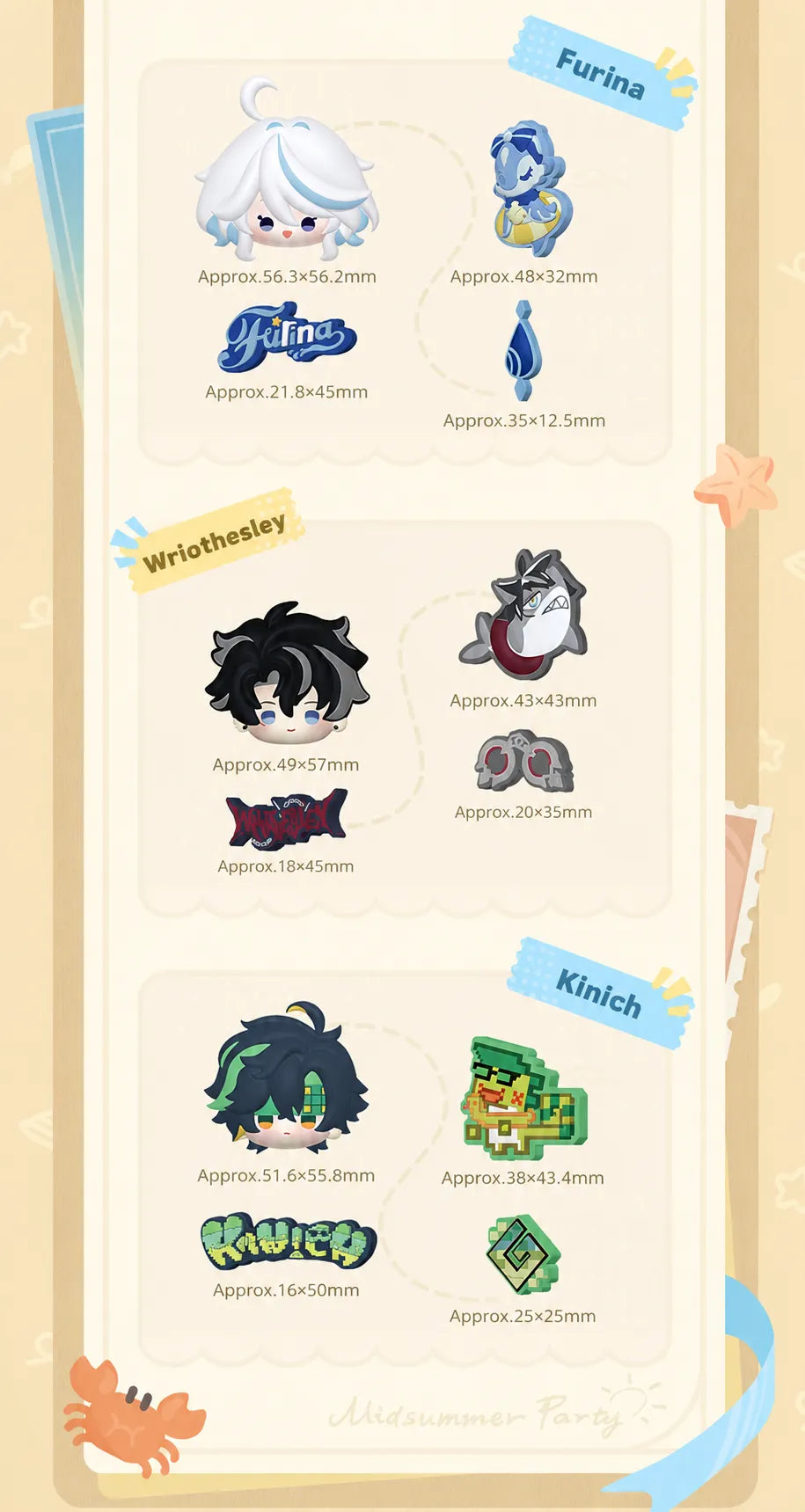 Genshin Impact Midsummer Party clogs and character shoe charms detail display