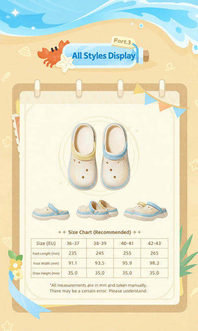 Genshin Impact Midsummer Party clogs size guide for sizes 36 to 43