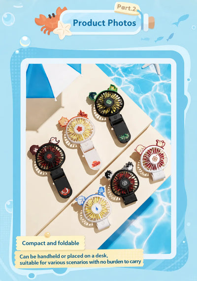 Character-themed decorations and signature designs on portable fans