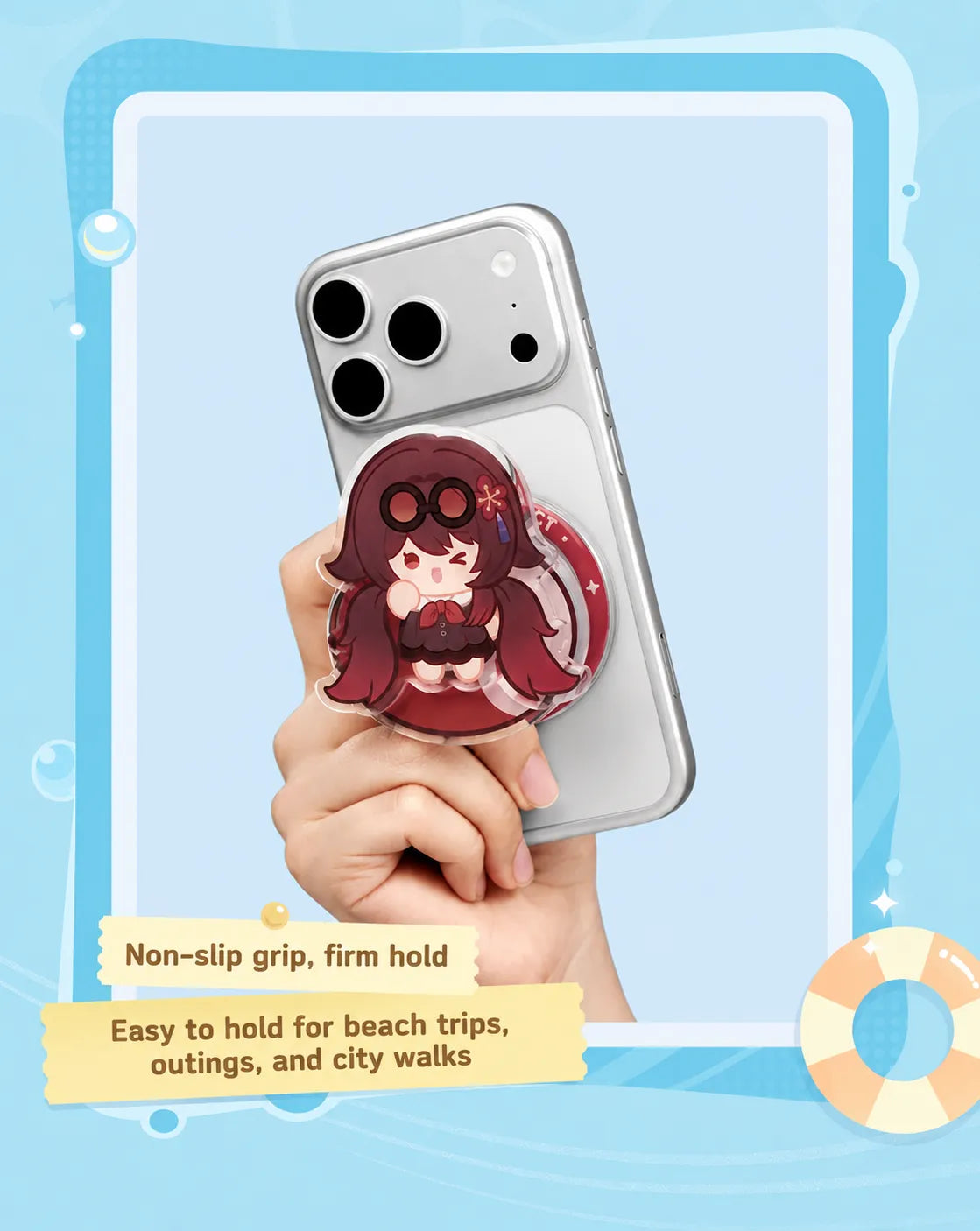 Kinich and Wriothesley magnetic phone stands showing flexible air-cushion construction