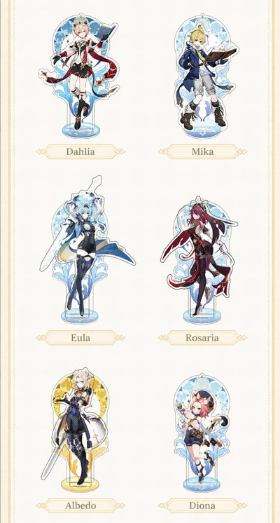 Genshin Impact Mondstadt Series acrylic character standees featuring Dahlia Mika Eula Rosaria Albedo and Diona