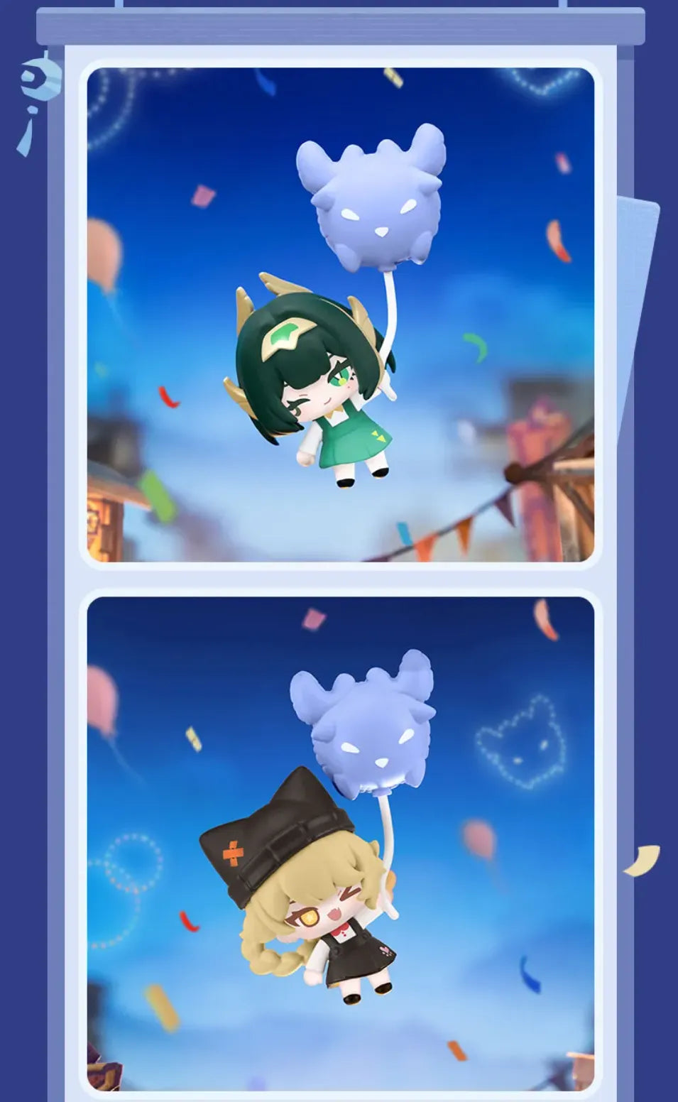 Moonlit Wanderings Series chibi charms displayed against a blue themed background