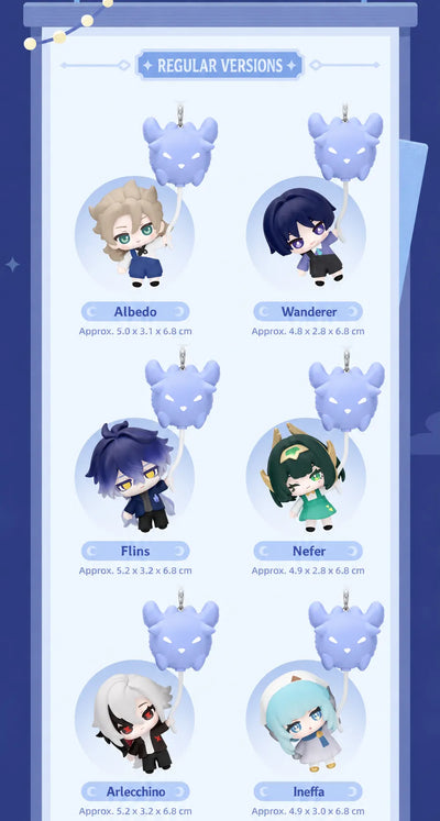 Moonlit Wanderings regular chibi charm styles with product dimensions