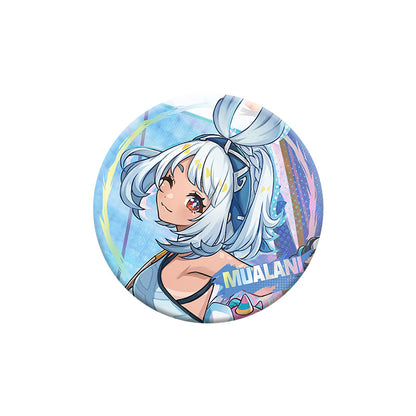 Genshin Impact Mualani character badge with holographic finish and themed artwork