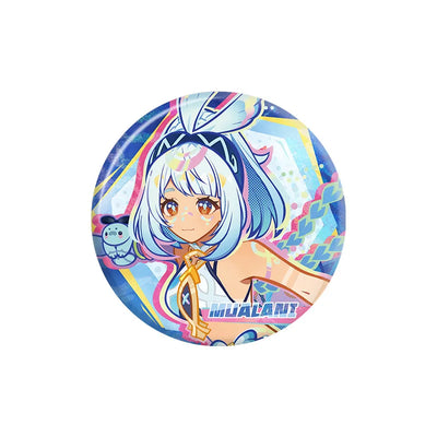 Genshin Mualani character badge from the Nation of Pyro Series featuring bright Natlan themed artwork and collectible tinplate design