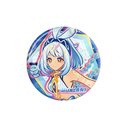 Genshin Mualani character badge from the Nation of Pyro Series featuring bright Natlan themed artwork and collectible tinplate design