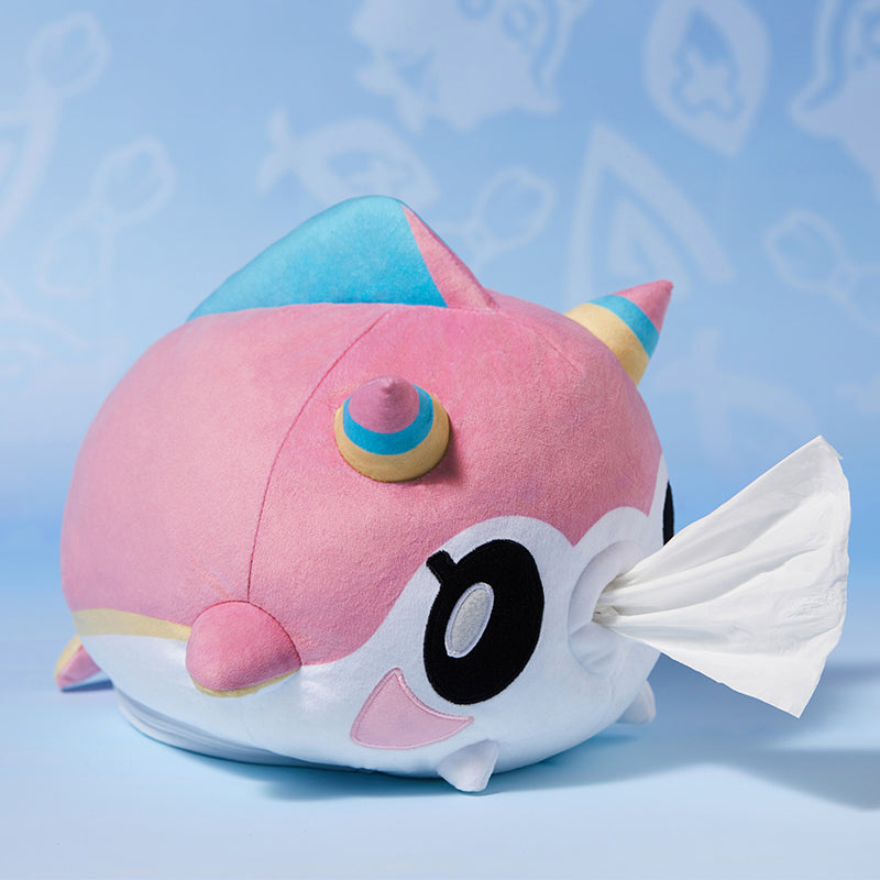 Mualani themed plush tissue holder front view with cute freshwater puffer design and embroidered details