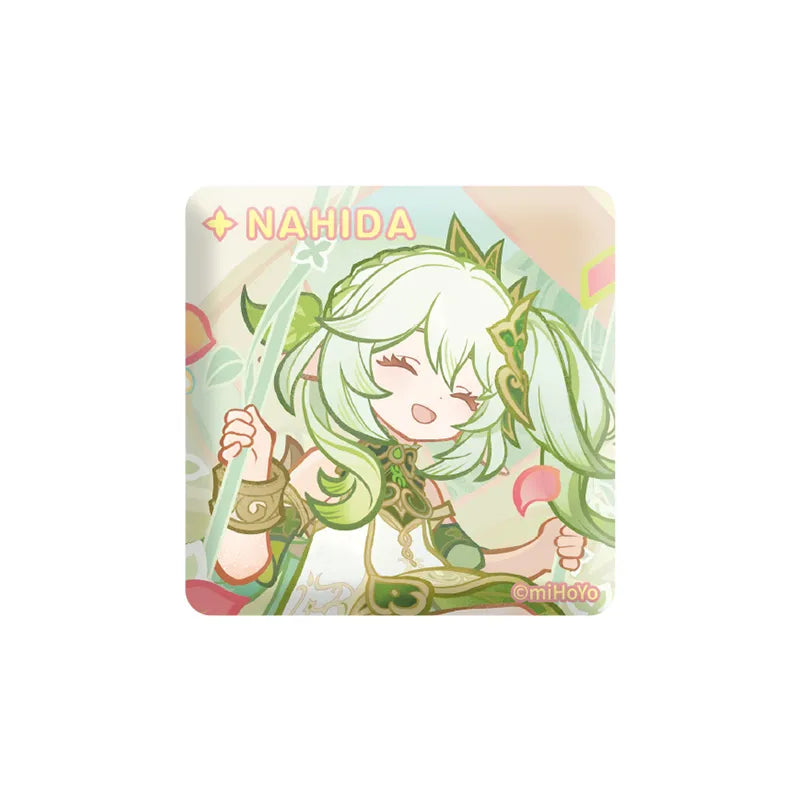 Genshin Impact Nahida badge Design B with candy themed floral artwork and soft pastel fantasy styling