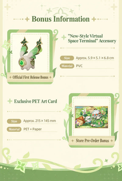 Nahida figure bonus accessory and exclusive PET art card details