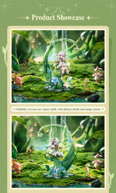 Nahida figure displayed on a botanical swing in a forest setting