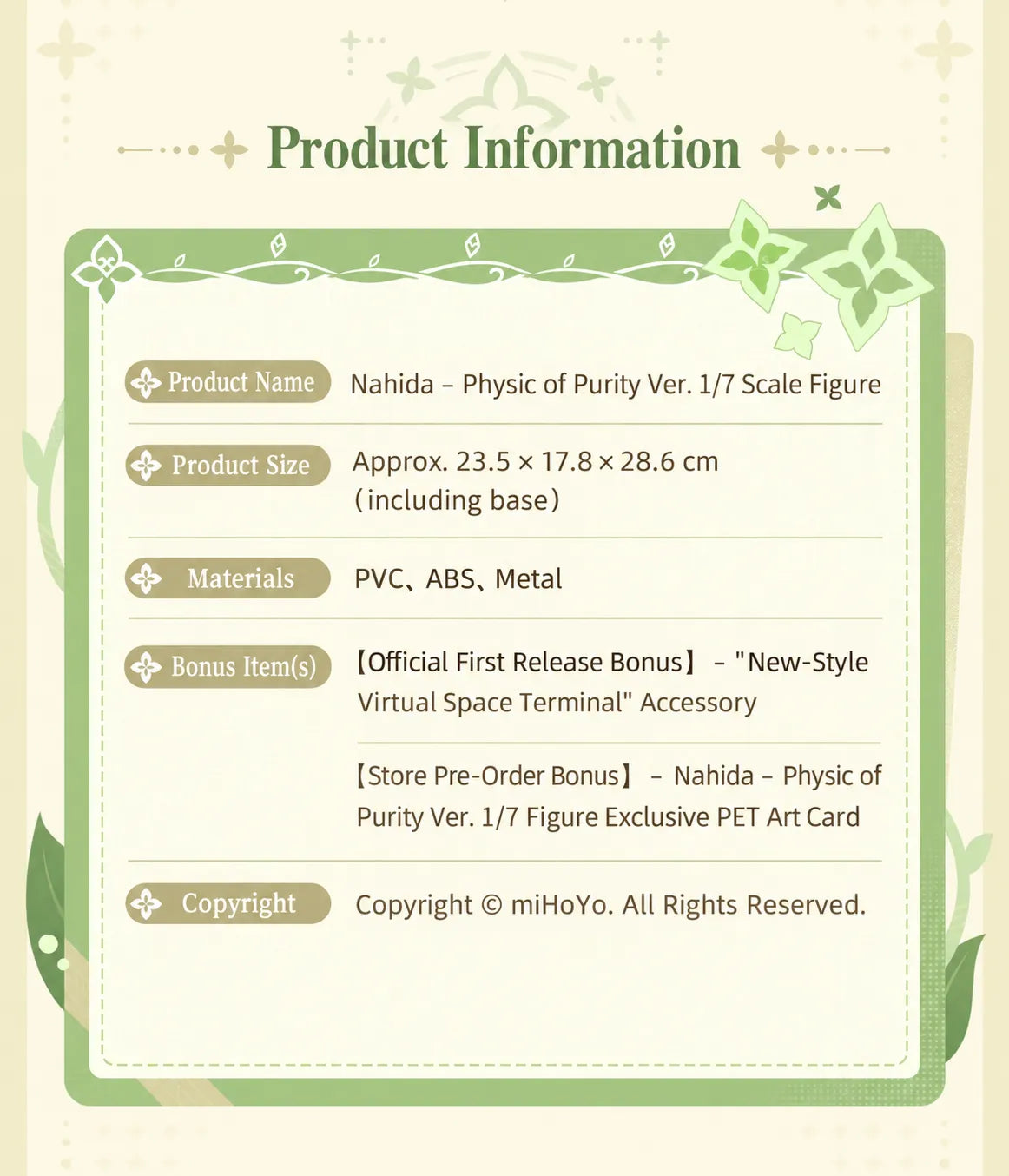 Nahida Physic of Purity figure size materials and product information