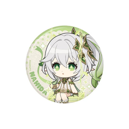 Genshin Nahida Stellar Recollection series character badge featuring adorable green-themed chibi artwork