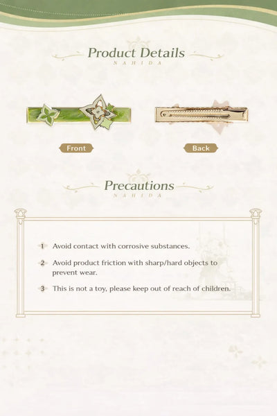 Genshin Impact Nahida hair clip in use display floral scene soft lighting