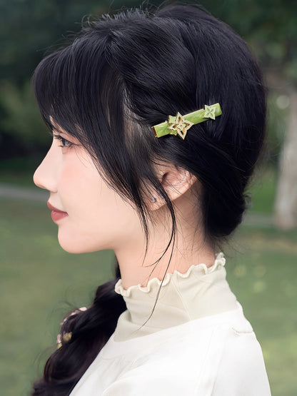Genshin Impact Nahida themed hair clip green floral design front view