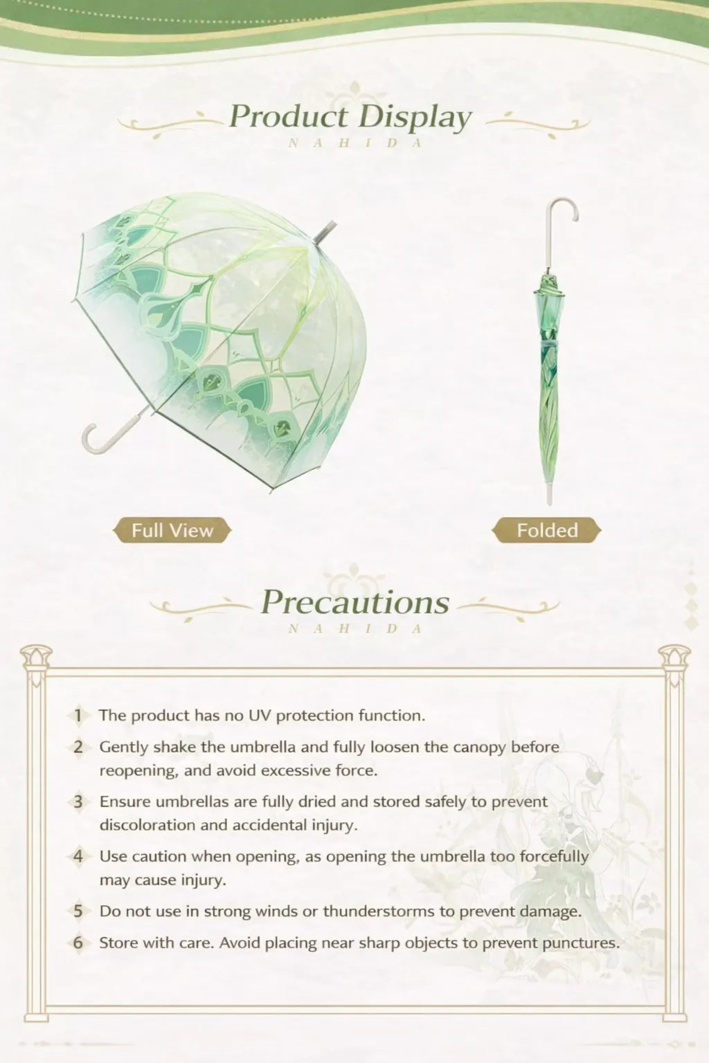 Genshin Impact Nahida umbrella outdoor scene display soft green aesthetic styling