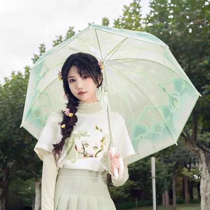 Genshin Impact Nahida transparent umbrella green floral design full open view