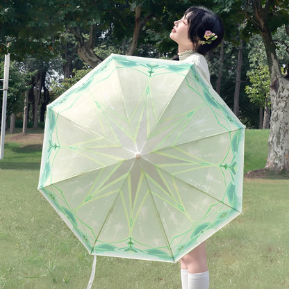 Genshin Impact Nahida umbrella aesthetic green background themed display