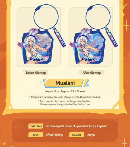 Genshin Nation of Pyro Series acrylic keychain mirrors featuring hanging display design and character artwork