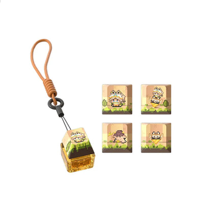 Genshin Impact Kachina keycap set featuring retro pixel character icons and Natlan themed keyboard accessories