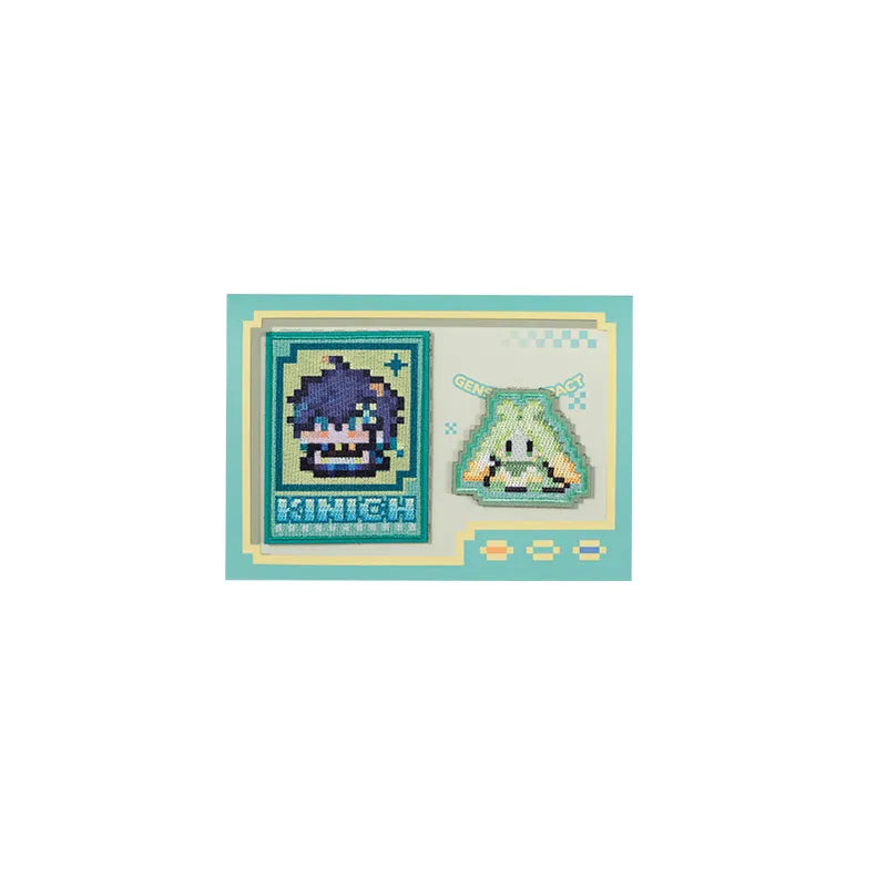 Genshin Impact Kinich embroidery sticker set with pixel character patches and Natlan themed accessory collection