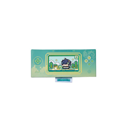 Genshin Impact Kinich metal badge featuring retro pixel art scene and Natlan themed collectible design