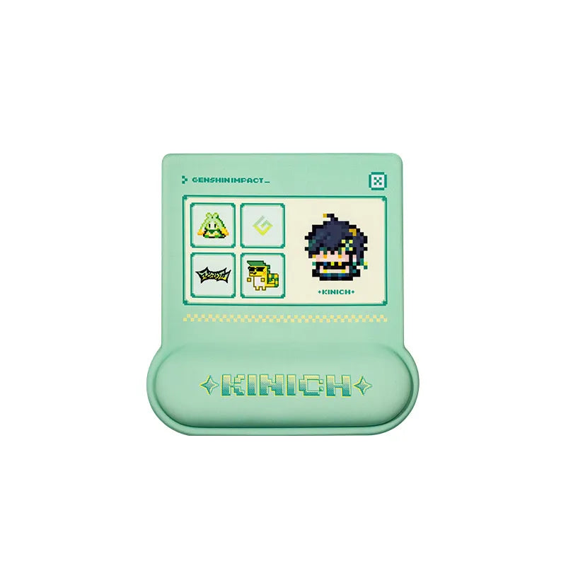 Genshin Impact Kinich mouse pad with pixel style artwork and retro Natlan themed desk setup design