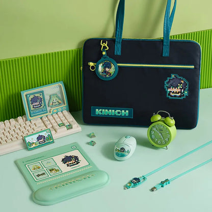 Genshin Impact Natlan Pixel Series Kinich tech accessories collection with gaming themed desktop setup