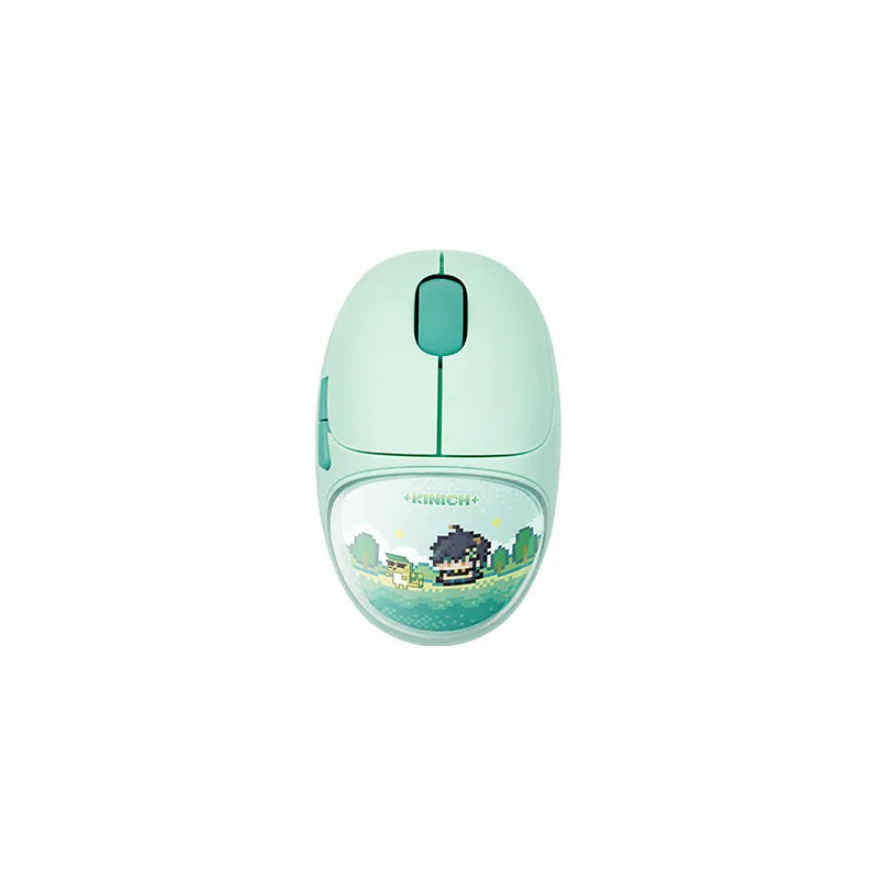 Genshin Impact Kinich wireless mouse featuring Natlan pixel series artwork and retro gaming themed design