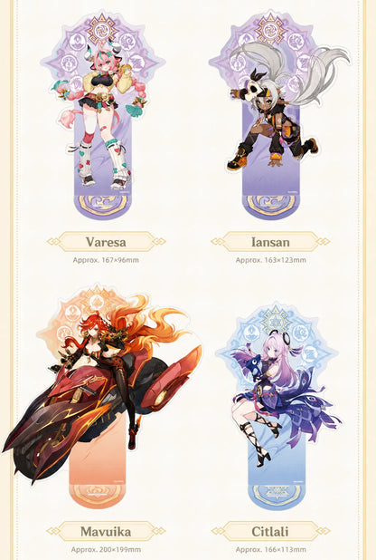 Character showcase of Genshin Impact Natlan Series acrylic standees featuring detailed themed artwork
