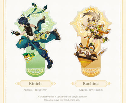 Real photo display of Genshin Impact Natlan Series acrylic standees with colorful collectible designs